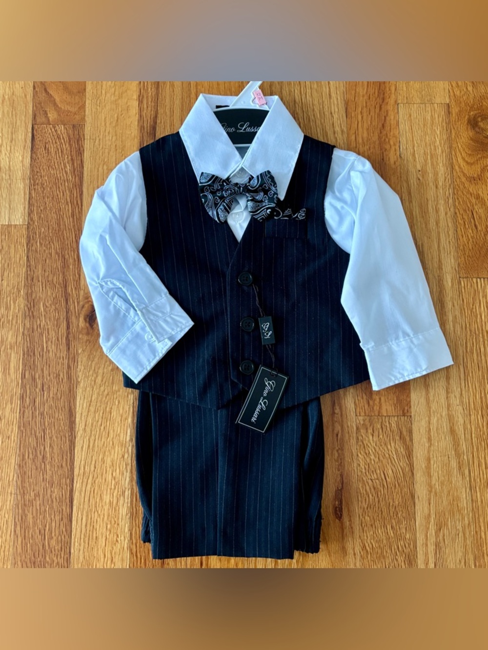 Gino Lussari Baby Boys 3-Piece Suit Size 12 Months Shirt Vest Pants Bowtie NWT